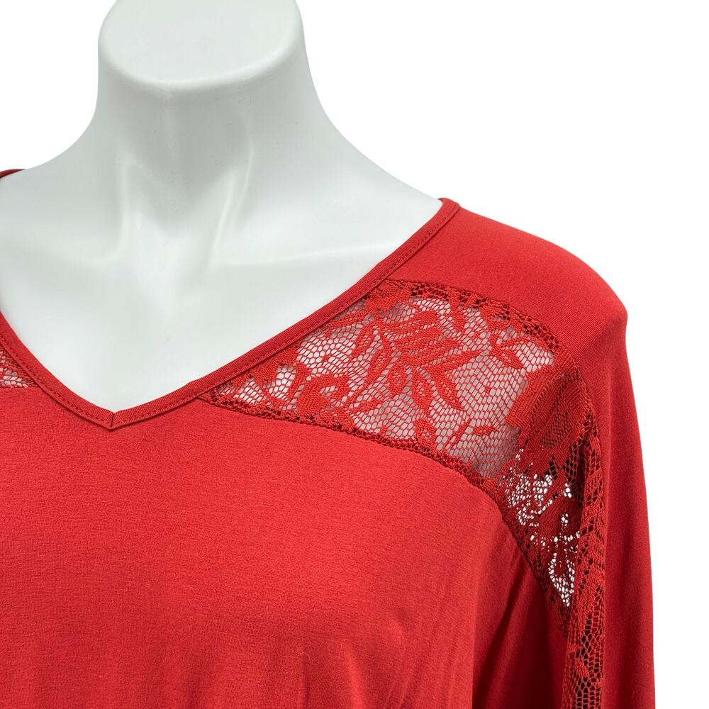 NEXTY Paris Lace Lagenlook Top Women's SZ L Red Art to Wear Delicate Flowy Sheer - Picture 3 of 8